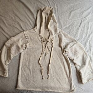 Pol sz Large cozy oatmeal sherpa vintage style distressed hoodie
